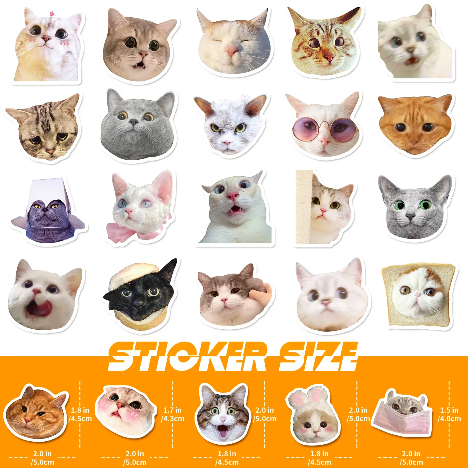 Tiktok Amuse-pegatinas de cara de gato divertidas, calcomanías impermeables para monopatín, teléfono, hervidor, bicicleta, ordenador portátil,