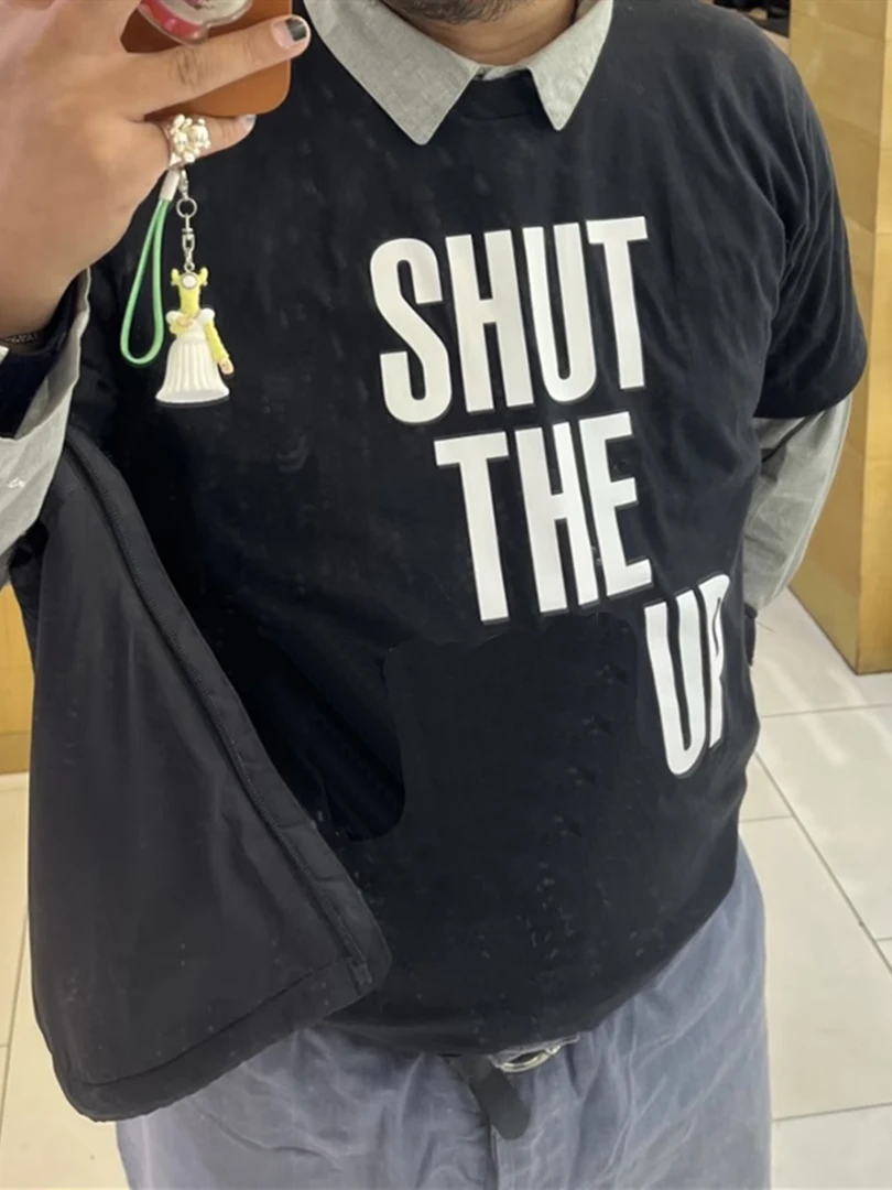 

Футболка унисекс из чистого хлопка с коротким рукавом, коллаборационная серия, с надписью Shut up, дышащая, свободного кроя, с круглым вырезом