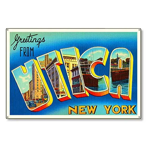 Metal Tin Sign Vintage Chic Art Decoration Utica New York Travel for Home Bar Cafe Farm Store Garage or Club ;