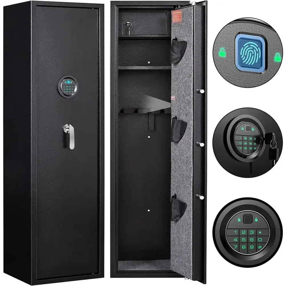 Biometric Rifle Safe, Quick Access 5-Gun Cabinet with Lockbox, Fingerprint Long Gun Safe for Home or Office, Storage Solutions f