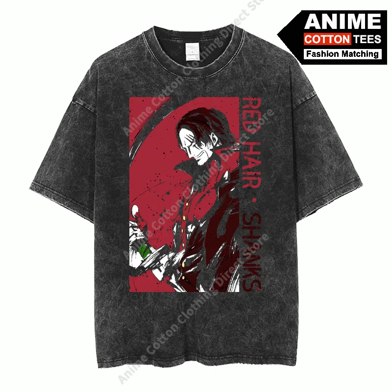

Аниме One Piece - Футболка с принтом Shanks y2k Harajuku Уличный стиль Мужчины Женщины Топы с короткими рукавами Хлопок Винтаж Повседневные свободные футболки