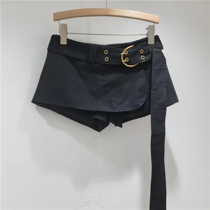 European and American Style Niche Sexy Hottie Low Waist Skirt Shorts Women's Design Sense with Belt Khaki Shorts Ladies