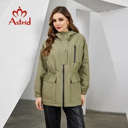 Astrid Spring Autumn New Women's Trench Coat Women Jacket Hooded Zipper Belt Fashion Casual Windproof Overcoat Female Outerwear