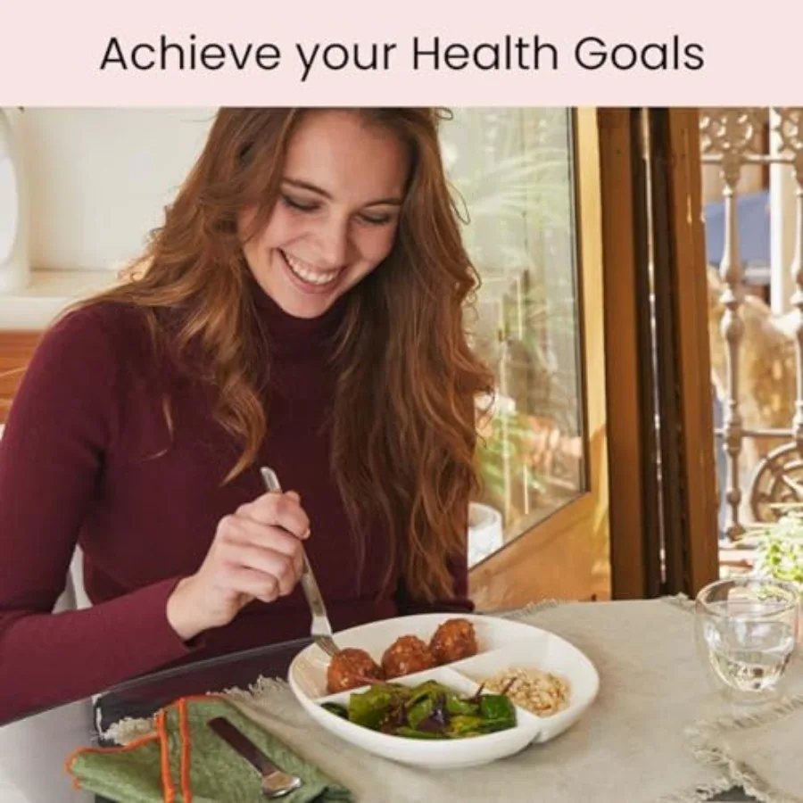 Portion Control Plate PORCELAIN for Adults for Healthy Diet (White, 1)