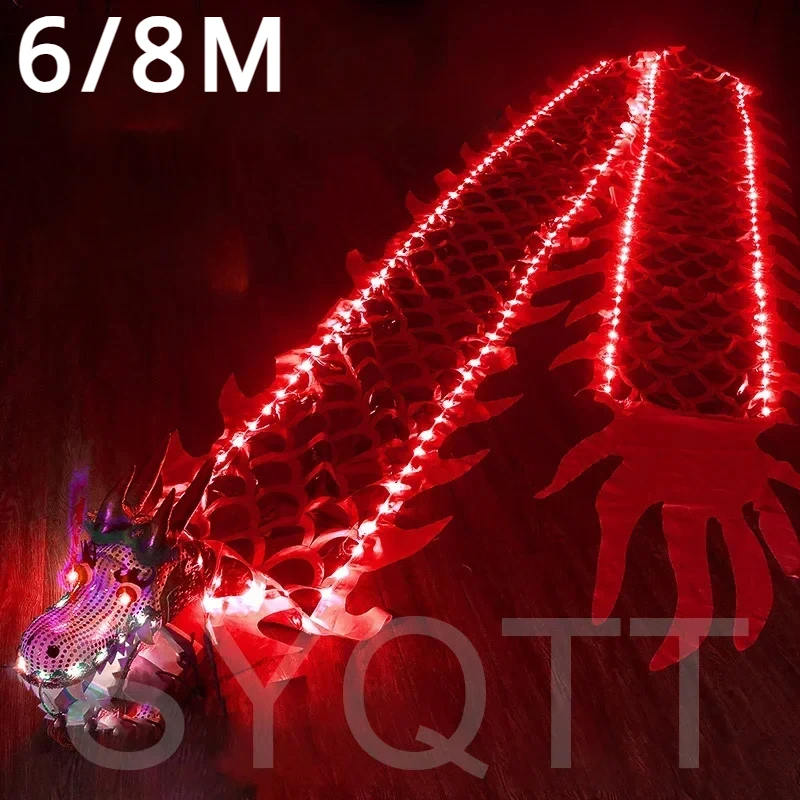 6/8m 3D Lighting Chinese Dance Dragon Set Outdoor Fitness Stage Performance Ribbons Props New Year Gift Funny Wu Long Toys