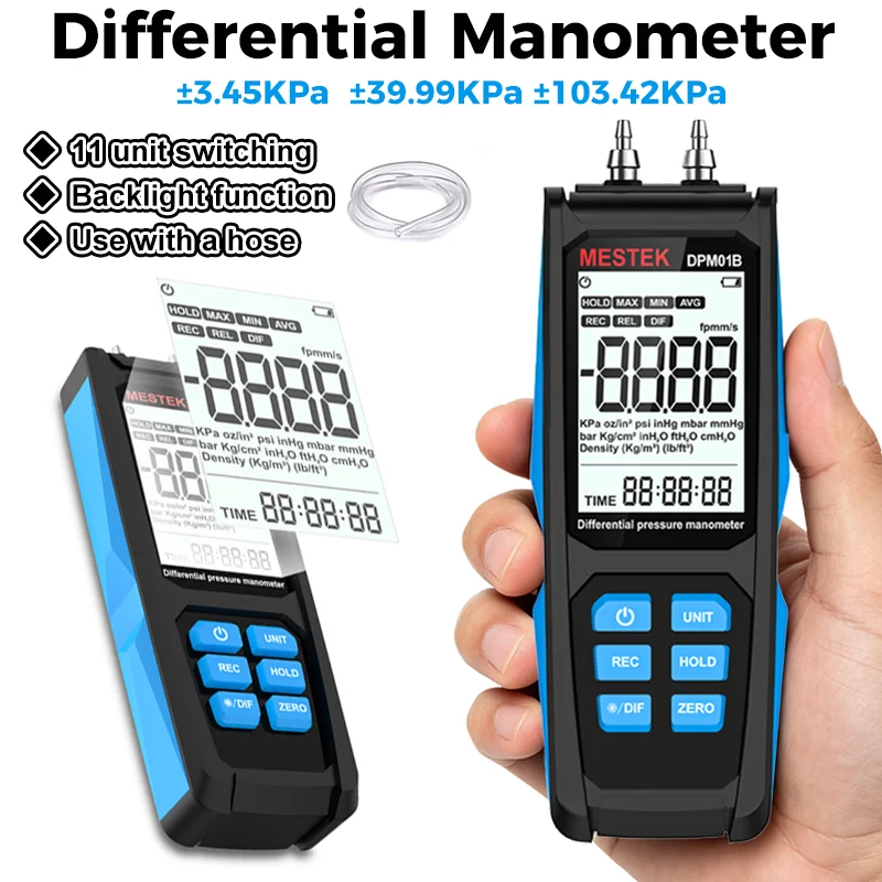 DPM01B Digital Manometer Pressure Gauge Meter 11 Unit Pressure Differential Detector Air Pressure Kit for Natural Gas Pipelines