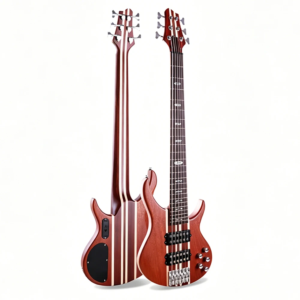 SurpassMusic Wholesale 6 String Neck-through Electric Bass, 24-Fret Solid Sapele Wood Electric Bass With Active Pickups