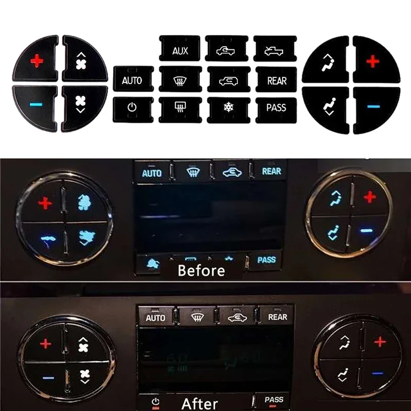 1 Pcs Car Interior Stickers AC Central Control Panel Button Decal With 19-key For Chevrolet GMC Avalanche Silverado Tahoe Sierra