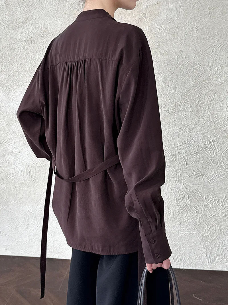 BJTZ 韓国スタイルデザインスイング襟ウエスト締めブラウス女性のための春秋の新エレガントなニッチシャツトップ