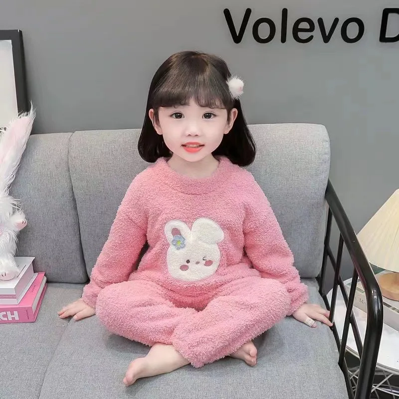 2 قطعة بيجامة من الفلانيل للفتيات سانريو ميلودي الخريف الشتاء الوردي للأطفال زائد المخملية الدافئة المرجان المخملية سميكة ملابس المنزل مجموعة