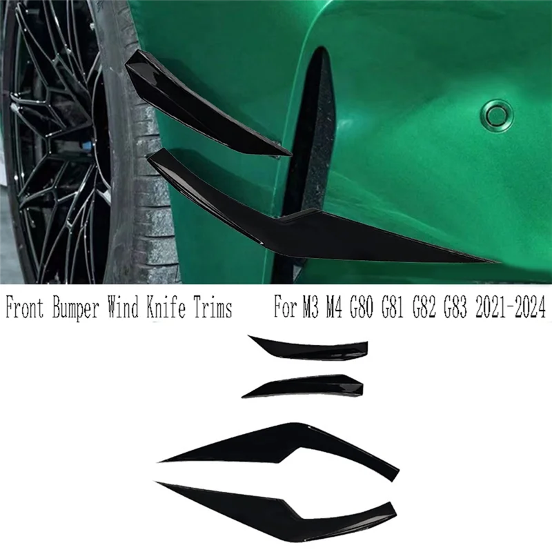 Строгий 4 шт. передний бампер, нож для ветра, канавки, боковые накладки вентиляционного отверстия для BMW M3 M4 G80 G81 G82 G83 2021-2024