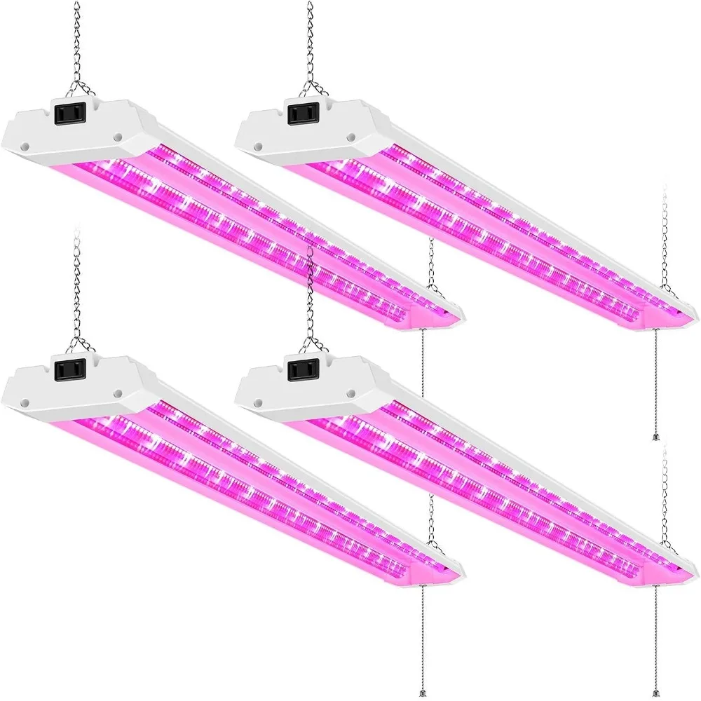 4er-Pack 4FT LED-Wachstumslichter mit 50 W Vollspektrum für Hydrokultur-Sämlinge im Gewächshaus, zum Einstecken, Ein-/Aus-Zugkette im Lieferumfang enthalten
