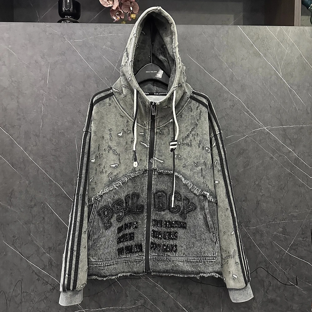 

Plus Size Sweatshirt Top Spring Autumn New Fashion High Quality Letter Appliques Embroidery Sequined Loose Top Hooded Jacket