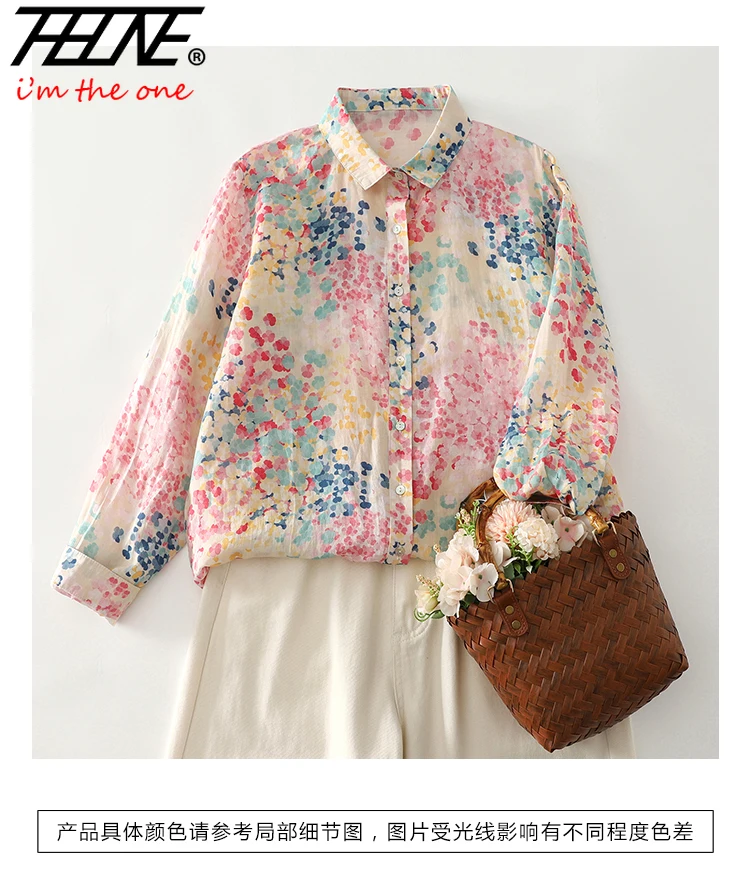 THHONE 秋冬女性シャツブラウスプリントヴィンテージエレガントカジュアル韓国長袖花ルーズ婦人服オーバーサイズ