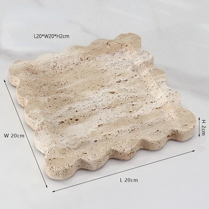 Square Scallop Tray Travertine Beige Yellow Purple VOLAKAS Jazz White Marble Stone jewelry Trinkets Catchall Dish