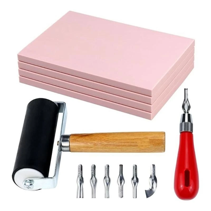 Carve Stamp Making Kits Rubber Stamp Making Kits with Stamp Block Rubber Brayer Roller for Carving Printmaking Crafts A2BB