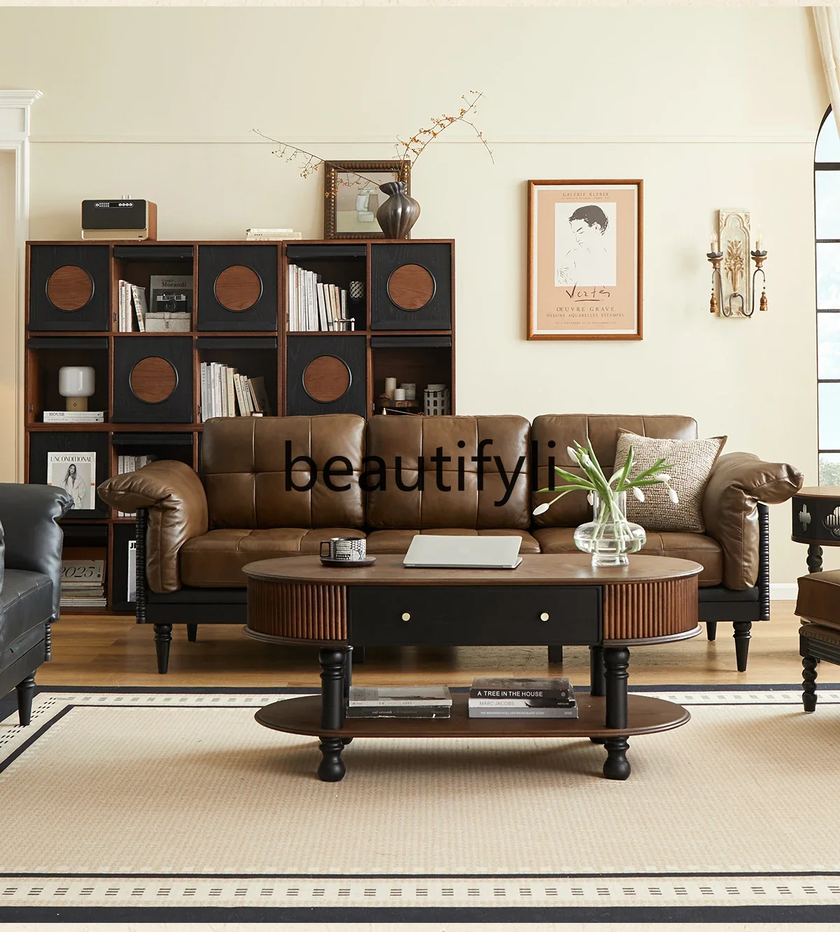 

French solid wood coffee table tea table living room home retro oval tea table new