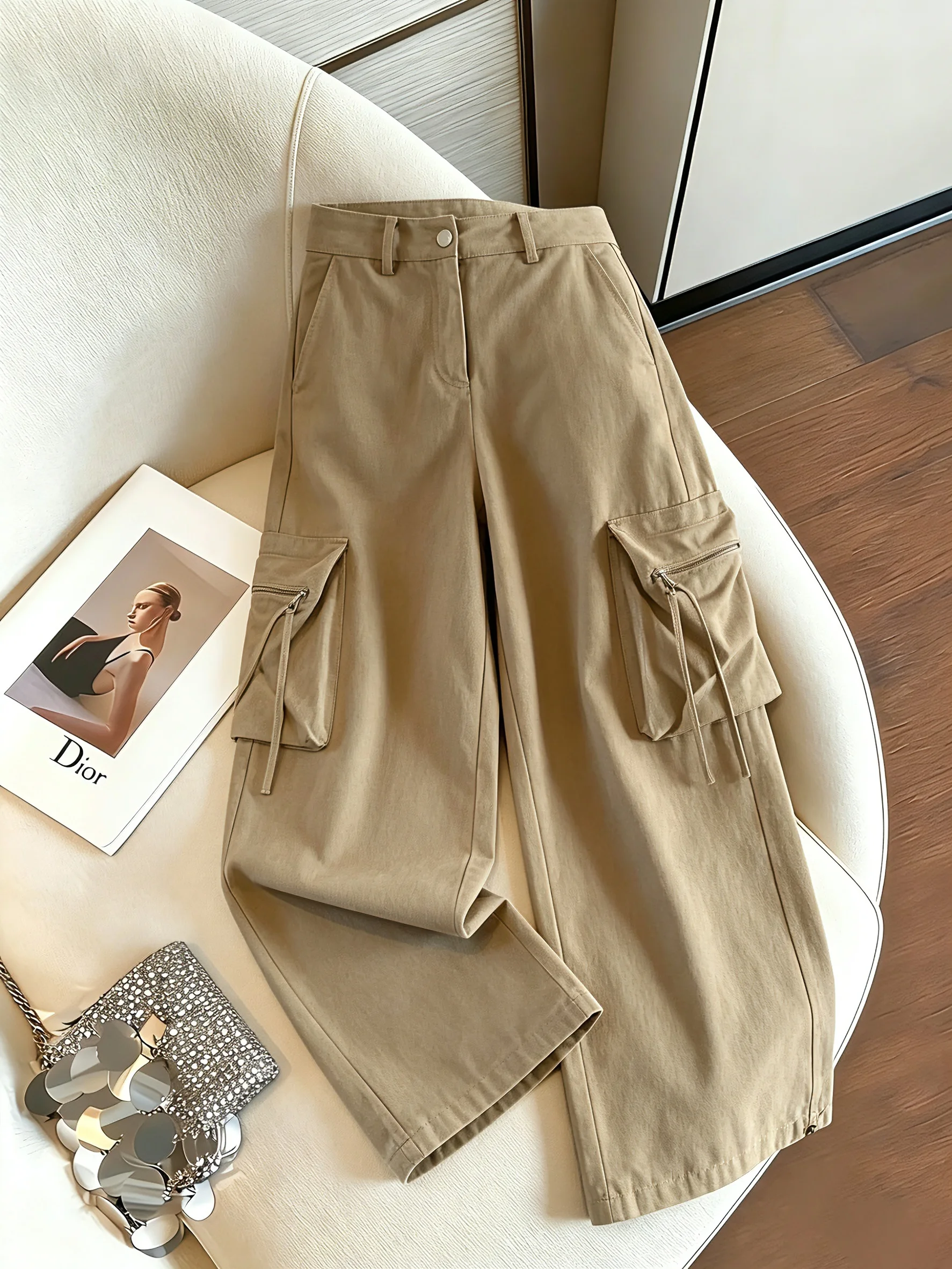 Retro Heavy Duty Multi Pocket Workwear Casual Pants High Waist Loose Wide Leg Fashionable Summer Trousers for Men And Women