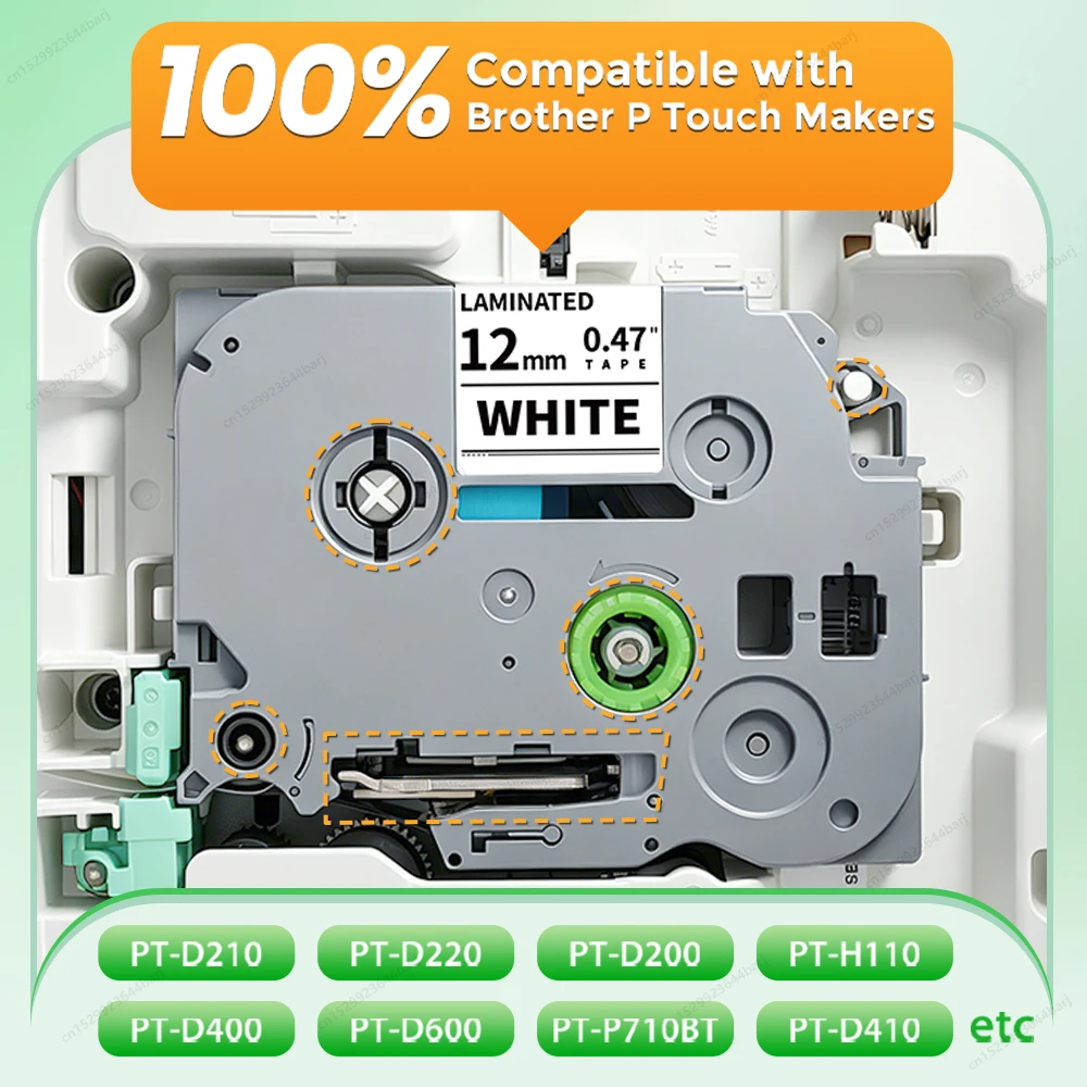2/10PK TZe231 Compatible Brother P-Touch Label TZe631 TZe131 TZe-231 12mm Tze Tape Black on White for Brother PTH110 Label Maker