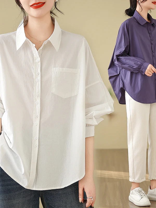 

plus Size Women's Faion Slimming Spring irt Long Sve Loose Fit Premium Feel Top Casual Versatile Cotton Ne