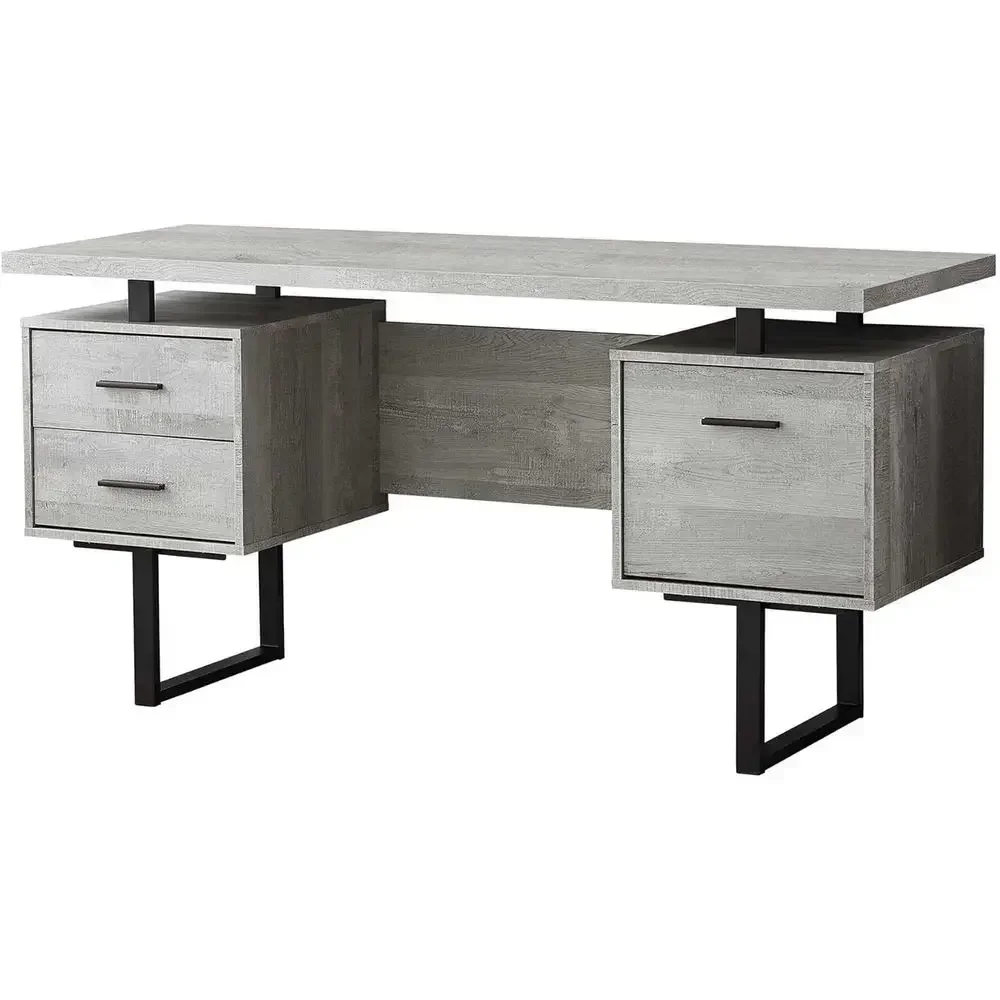Modern 60 Grey Reclaimed Wood Computer Desk with Metal Legs for Home and Office