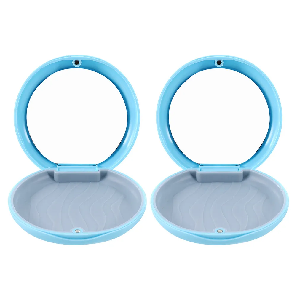 

2Pcs Small Retainer Case Portable Denture Storage Box Mirror Slim Compact Orthodontic Braces Travel Dental Holder