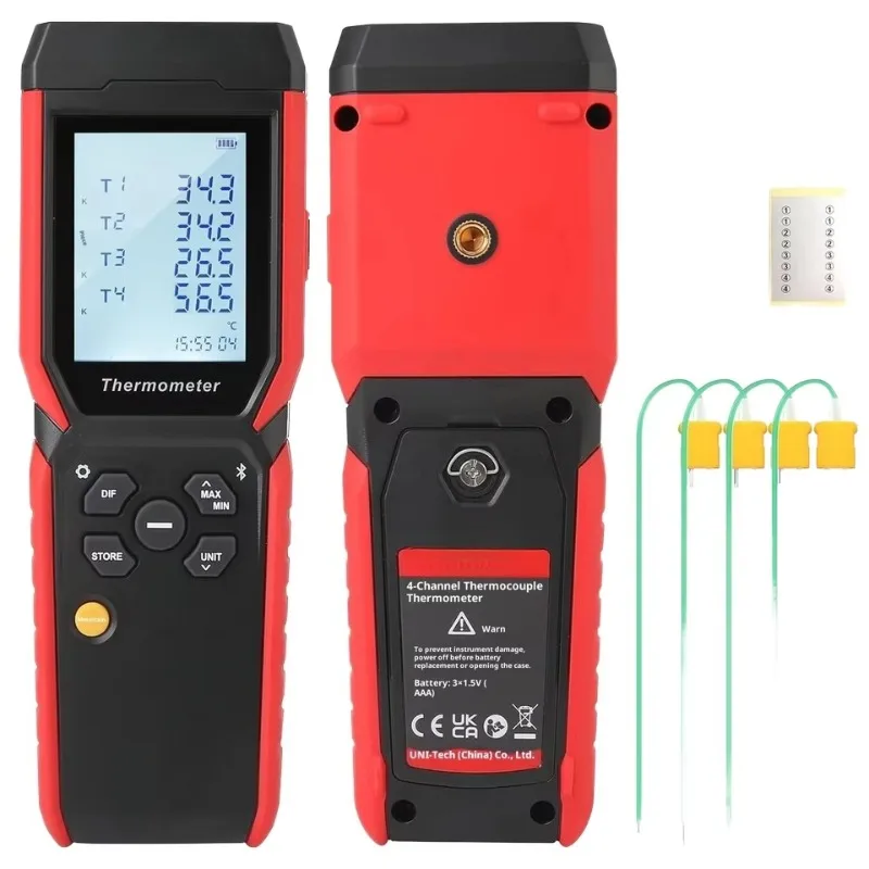 UT325F Digital Thermometer 4 Channel Temperature Data Logger K J T E R S N Type Thermocouple Tester