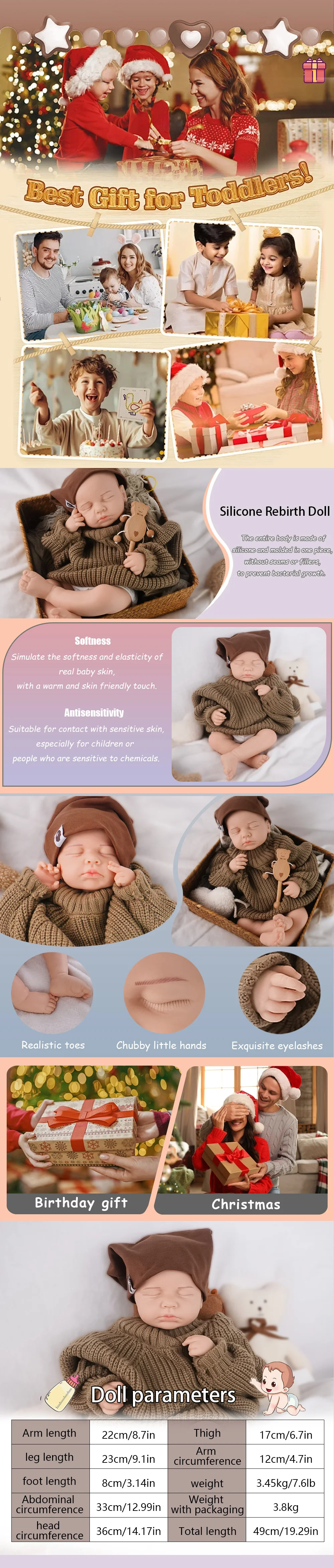 【Superrealistische Neugeborenen-Puppe】 49 cm, 3,05 kg, komplett aus Silikon ohne Zusatzstoffe, weiche Haptik, niedliche Reborn-Puppe als Baby Junge oder Mädchen – Detail 1