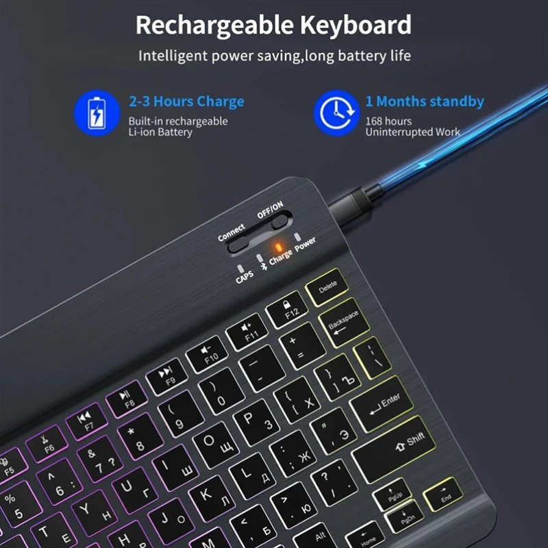 RGB Bluetooth Keyboard And Mouse Set Mini Wireless Keyboard and Mouse Kit Rechargeable Russian Keyboards 10 Inch For iPad Tablet