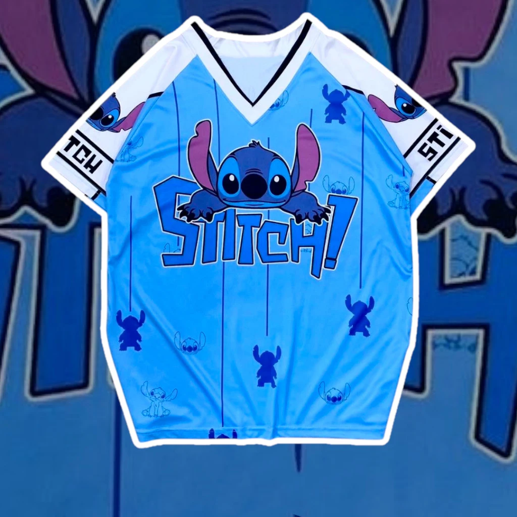 

Новая футболка унисекс Disney Stitch 2026 с V-образным вырезом, модная повседневная футболка с принтом по всей поверхности, оверсайз, в стиле Y2K, спортивная футболка