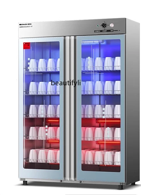 Commercial Sterilized Cupboard UV Medium Temperature Disinfection Stainless Steel Double Door Vertical Hotel Restaurant Canteen