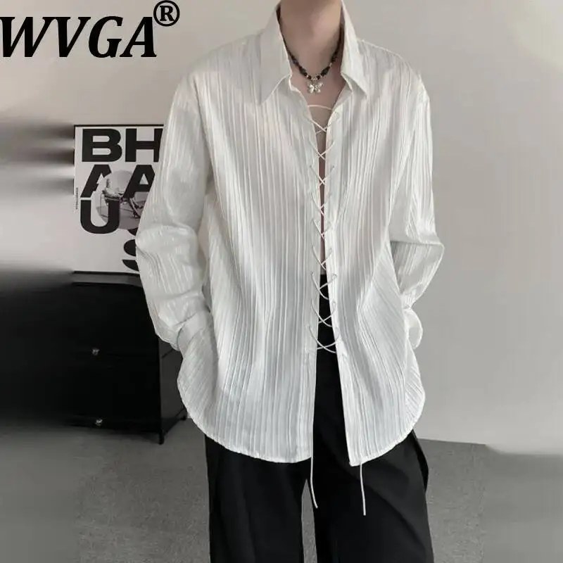 

WVGA Spring Summer New Chinese Style Niche Design High-End Tie-Up Shirt For Men Oversized Niche Loose Fit Striped Top Ins W23668