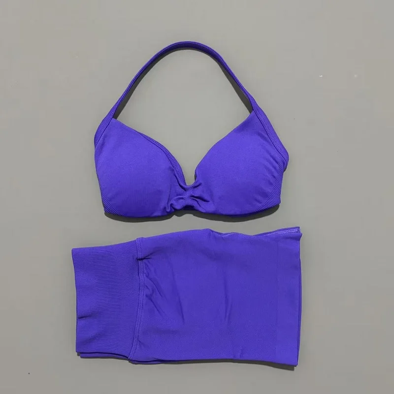2-delige sportgymset beha met bandjes yoga ondergoed korte sportlegging fiets hardlopen sportkleding vrouw naadloze yogaset