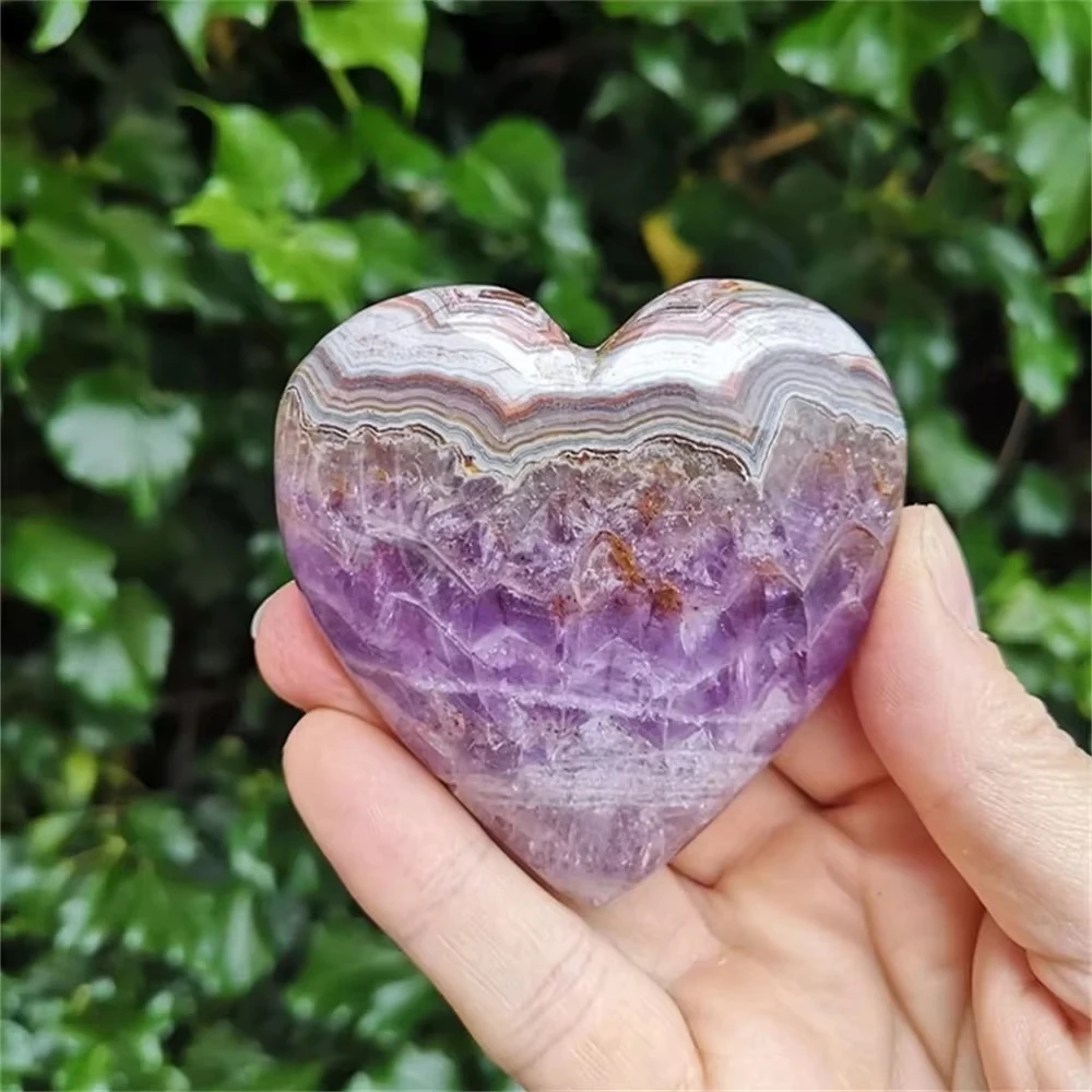 Mexican Amethyst Crazy Lace Agate Heart Palm Stone Healing Decor Energy Gift 1PC