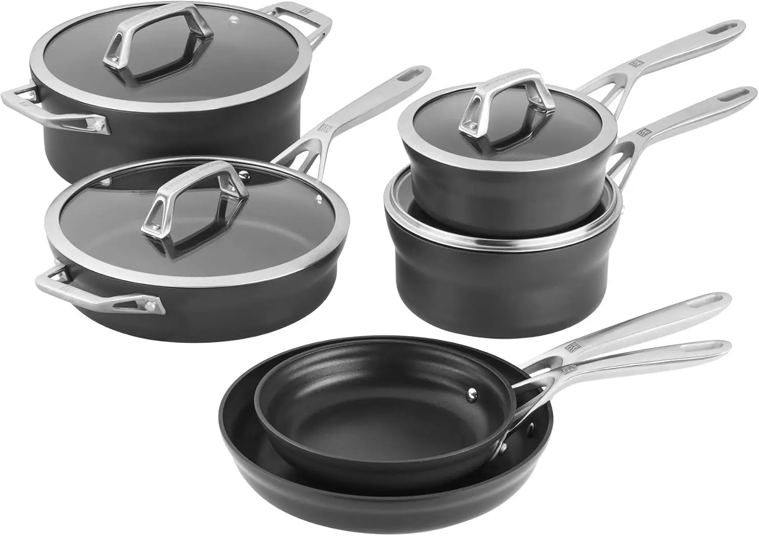 Motion Nonstick Hard-Anodized 10-Piece Cookware Set In Grey, Dutch Oven, Fry Pan, Saucepan