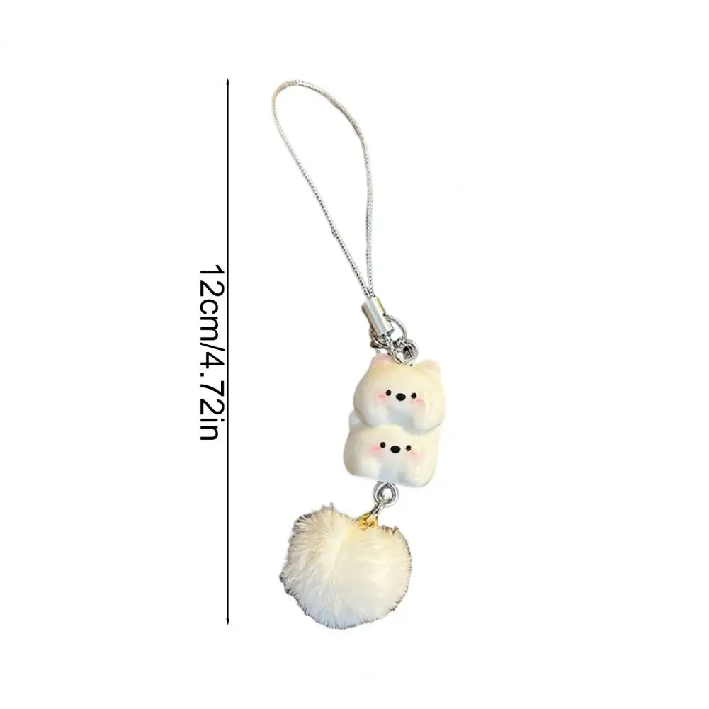 Puppy Phone Pendant Portable Plush Puppy Keychain Three-dimensional Ball Ornament Steel Wire Lanyard Mobile Phone Bag Charm