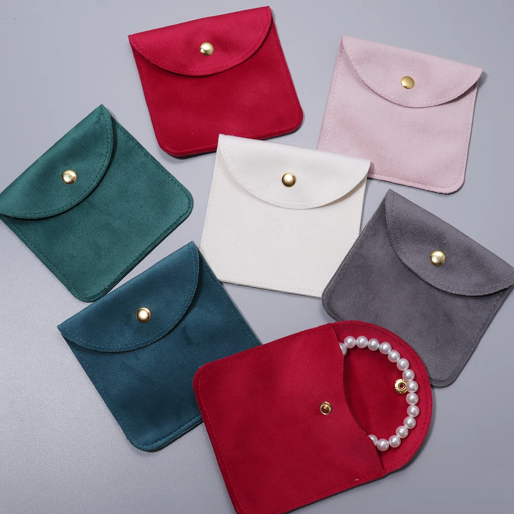 2Pcs Velvet Jewellery Packaging Pouch Snap Button Bag Rings Earrings Bracelet Necklace Storage Wedding Party Chic Gift Pouches