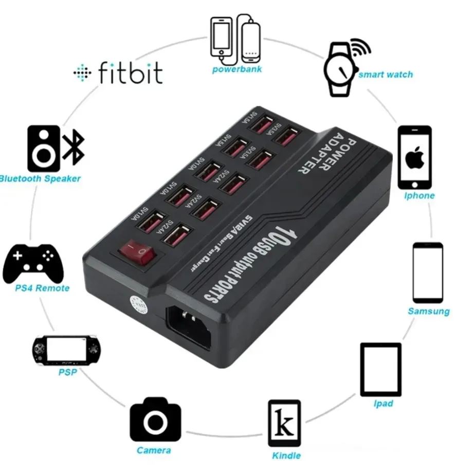 YIGETOHDE Multi 10 Port 12A 60W Fast Charger USB Power Quick Charge Station For Samsung Mobile Phone Tablet Fast Charging