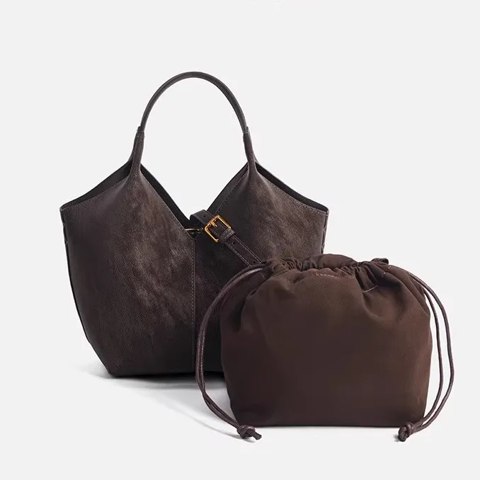 

DAMEBB Korean Retro Suede Large Capaci Tote Bag Women's Faion Casual Versatile Commuter Handbag Simple Sle Sewing Line