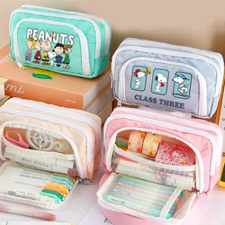 Snoopy Pencil Case 3 Layers Pen Bag Large Capacity Korean Organizer Pouch Student Back To School Supplies Stationery Kids Gift