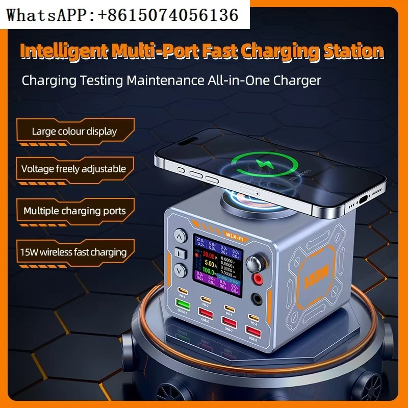 

WLX-F1 Многофункциональное зарядное устройство высокой мощности 140 Вт поддерживает одновременную зарядку 8 устройств, отображение напряжения и тока