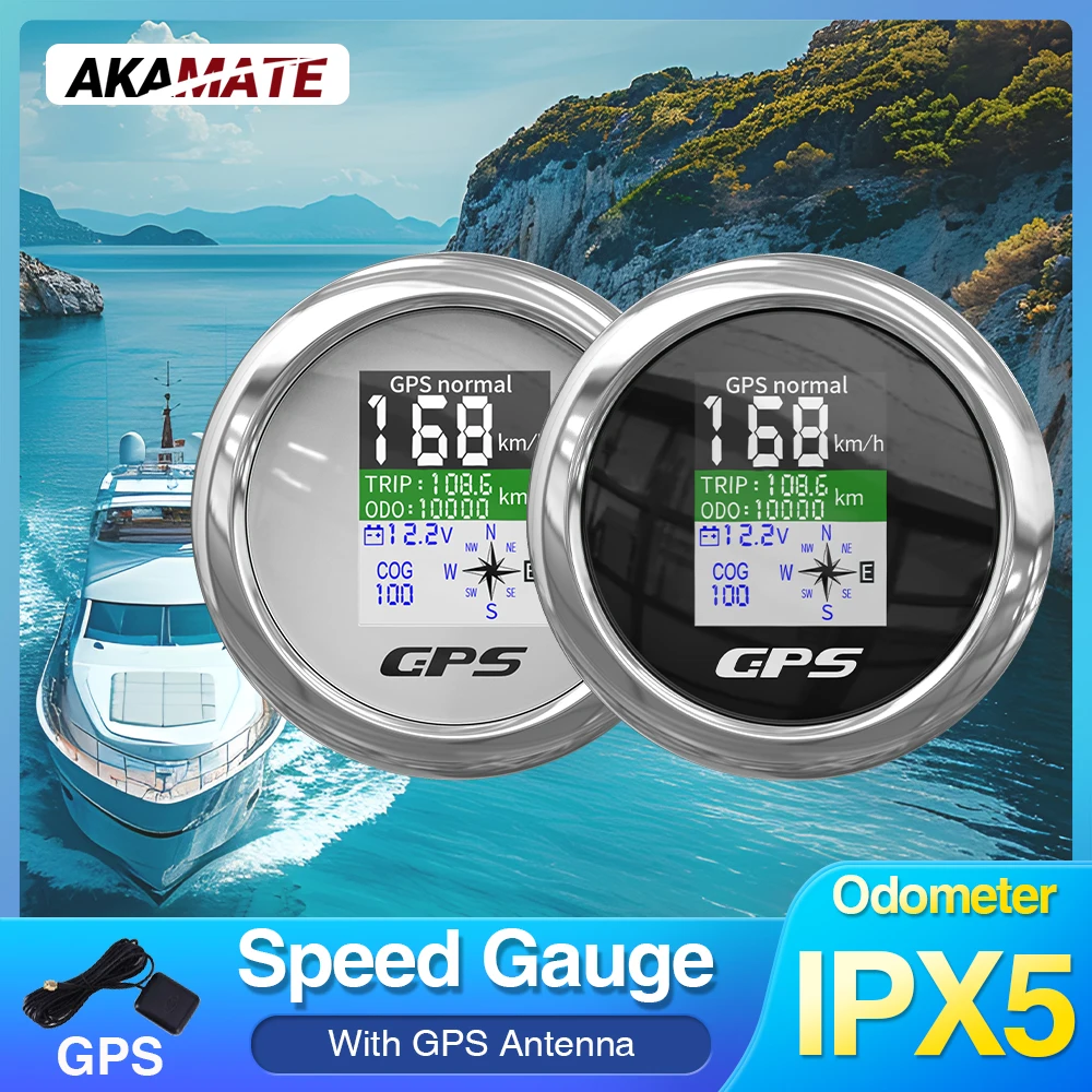 

AKAMATE Speedometer 85mm Marine GPS Odometer Tachometer Digital Screen GPS Antenna Waterproof for Boat Car Motor Yacht 12V