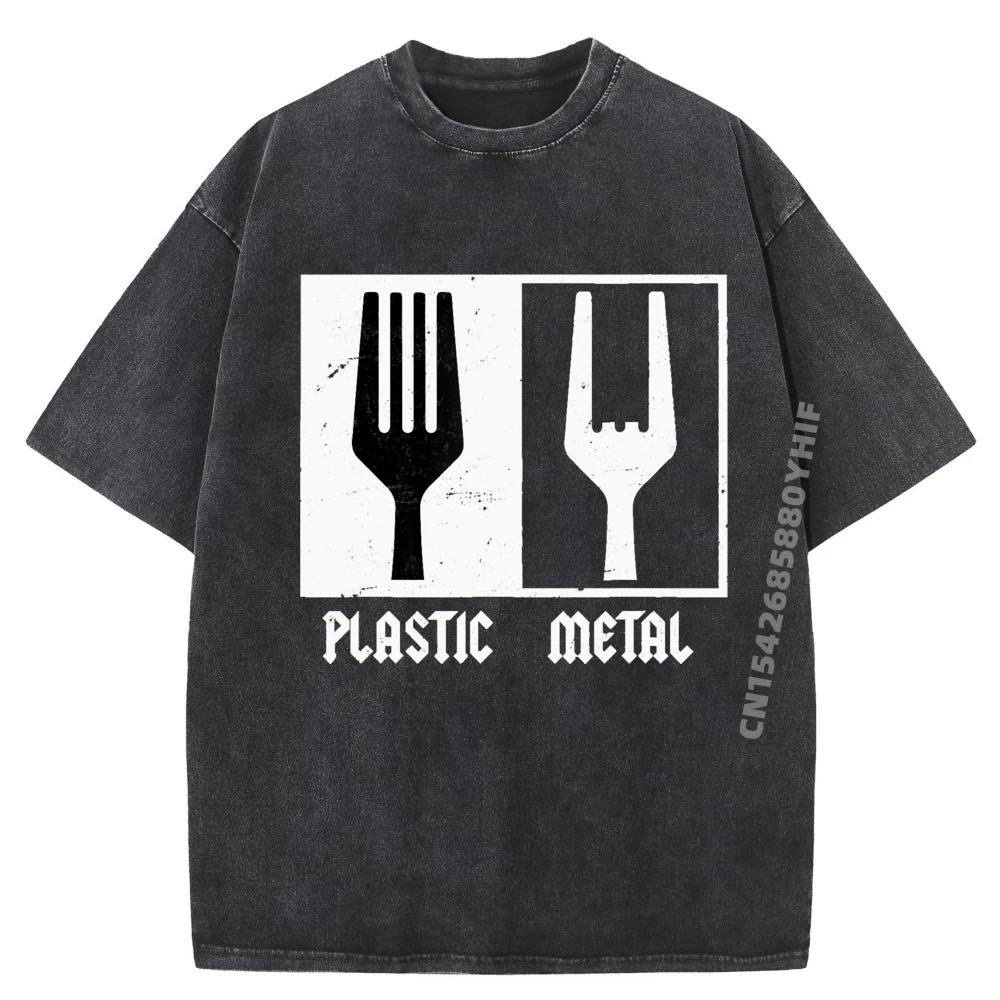 

Plastic Fork Funny Black Shirt Graphic Tees Fashionable and Trendy Men's Clothes Retro Washed Tshirt For Men