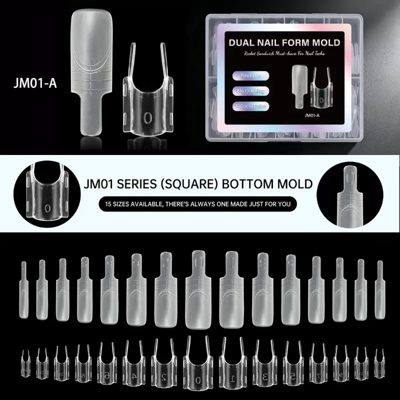 120 Stück, doppelter Nagelform-Satz, Sandwich-Nagelform für Nagelverlängerungen, verschiedene Formen, wiederverwendbare, transparente Nagelformen für den Salon, für den Heimgebrauch und für DIY-Maniküre. – Detail 5