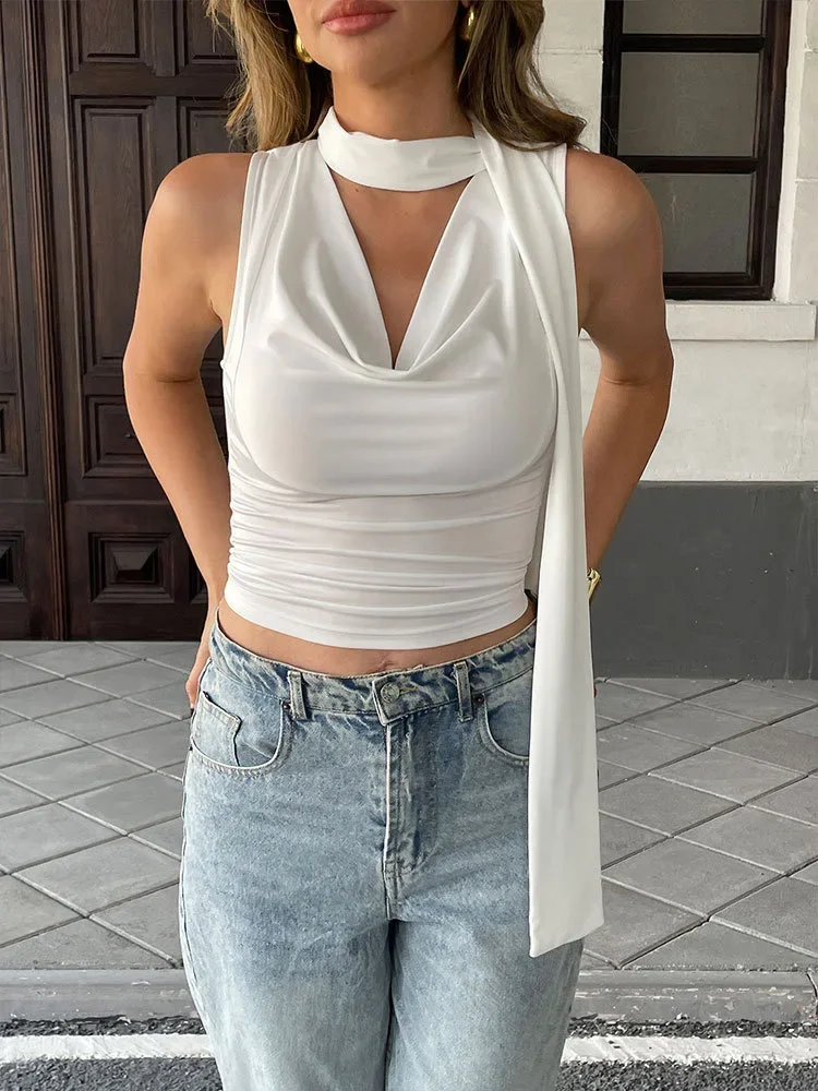 

Women's Sexy Sleeveless V-Neck Solid Tank Top Fashion Bandage Streetwear Casual Slim Fit Elegant Knitted Summer Lady's Clothing
