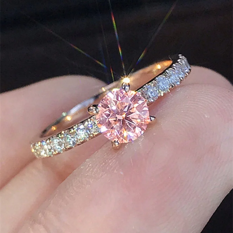 Huitan Klassisches 4-Krallen-Design, rund, Zirkonia, für Damen, Hochzeit, Verlobungsringe, 3 Farben erhältlich, zurückhaltender Brautschmuck, heißer Verkauf – Detail 8