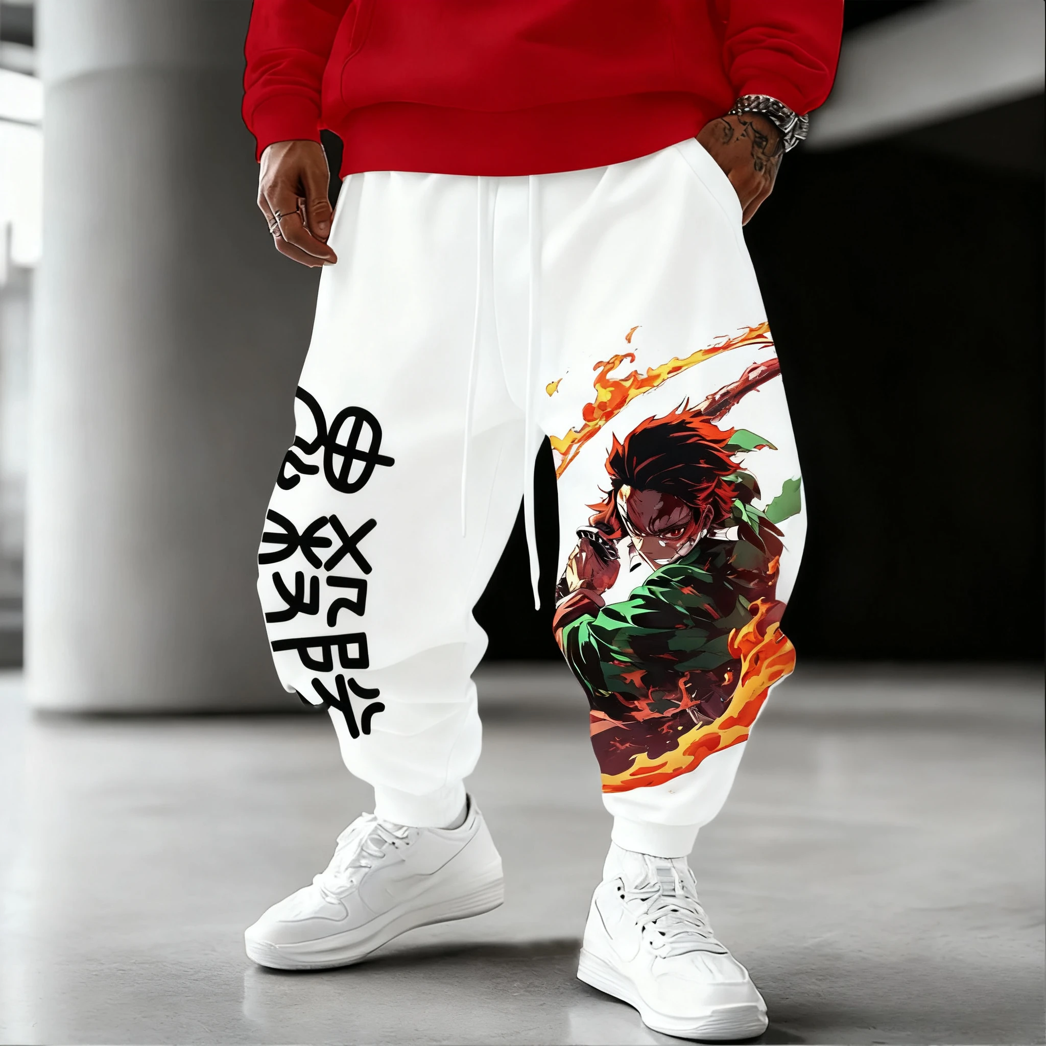 شيطان القاتل أنيمي كامادو تانجيرو المطبوعة سراويل قطنية 2025 الخريف/الشتاء جديد الرجال فضفاض موضة عادية الأمريكية الساق الجوارب