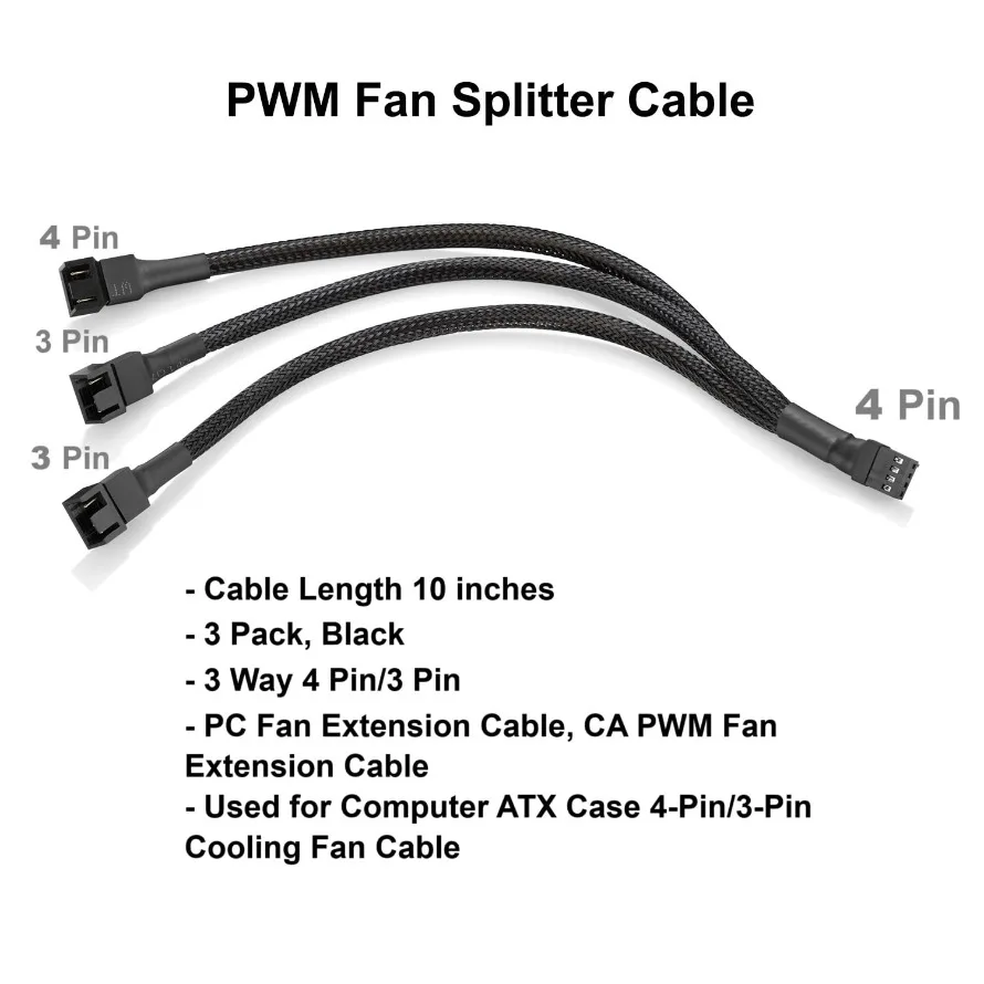 1 to 4 Way Computer cable PWM Temperature Controlled Cooling Fan Expansion Cable 4 Pin PWM Fan Splitter Cable PC Fan Splitter