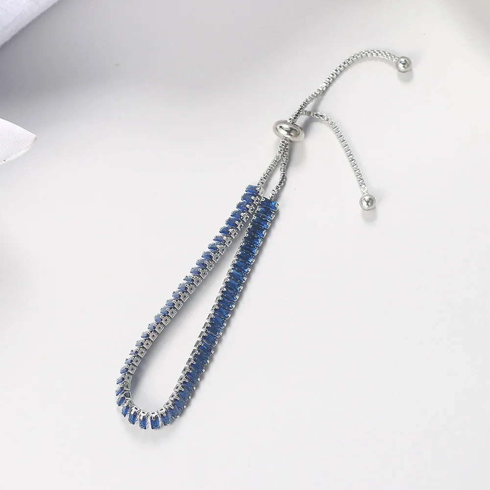 Blue Crystal Tennis Bracelets for Women Men Trendy Adjustable Various Shapes Iced Out CZ Short Chain on Hand Trendy Jewelry