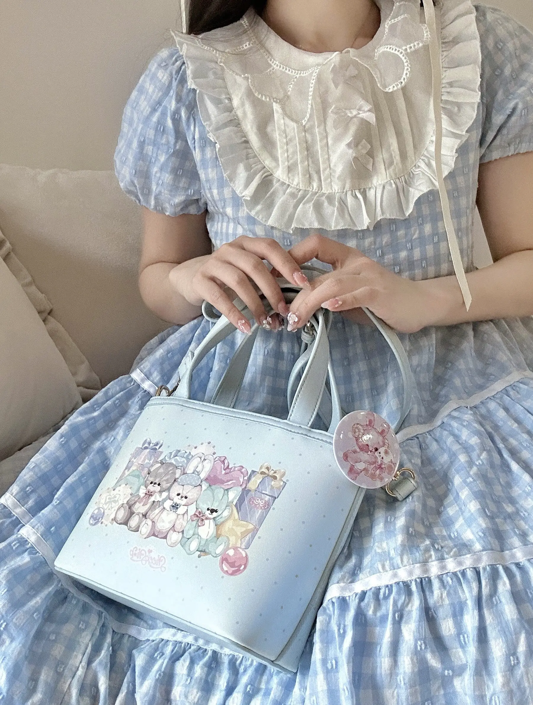 Japanese Original Sweet Cute Vegetable Basket Bags Mini Tote Bag Soft Girl Cartoon Bear Powder Diagonal Straddle Handbag Female